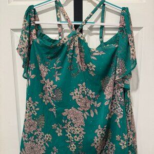 Green Floral Cold Shoulder Torrid Blouse Tank